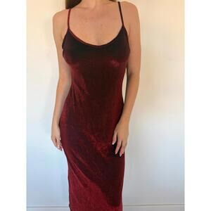 Slinky Reddish Black Velvety Spaghetti Strap Maxi Dress